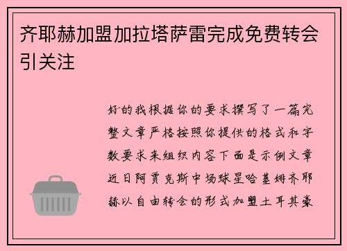 齐耶赫加盟加拉塔萨雷完成免费转会引关注